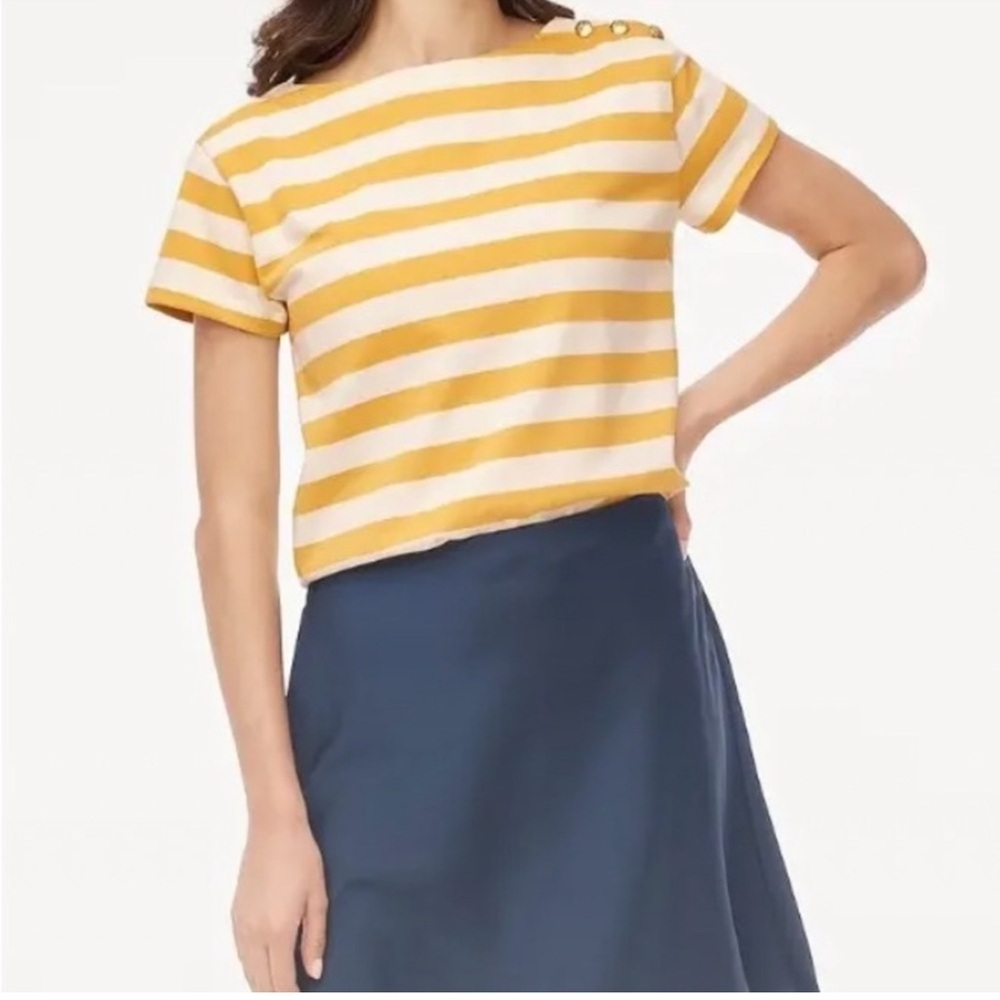 J. Crew Short-Sleeve Striped Tee in Mustard and White 100% Cotton
